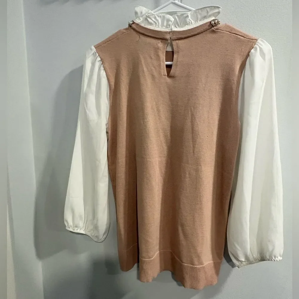 Cable & Gauge Pink and White Cowl Neck Sweater - Picture 11 of 12